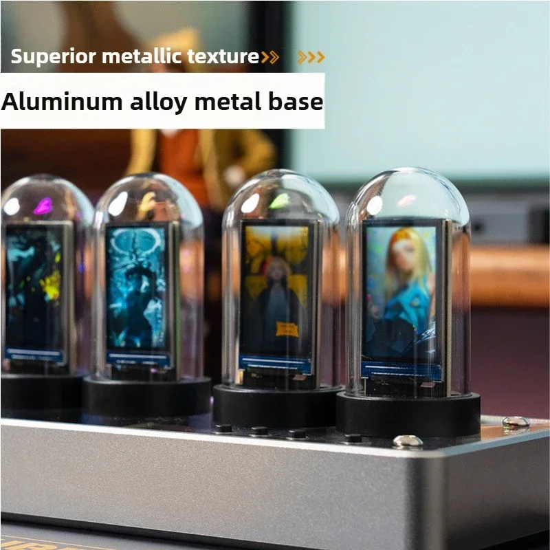 Luxury Metal Desk Clock Glass Smart Silent Unique Nixie Tube Clock Retro Multifunctional Alarm Clocks Room Design Watch Decor