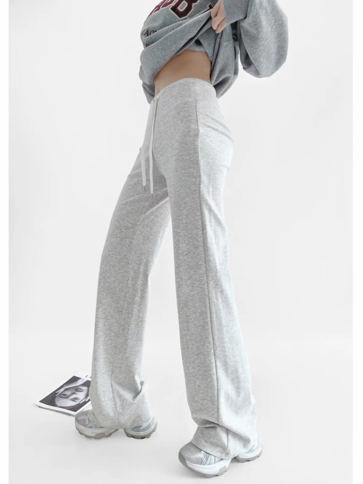 캐주얼 요가 스포츠 팬츠 여성 와이드 레그 팬츠 드레이핑 슬리밍 가을 겨울 그레이 롱 팬츠 루즈핏 바지