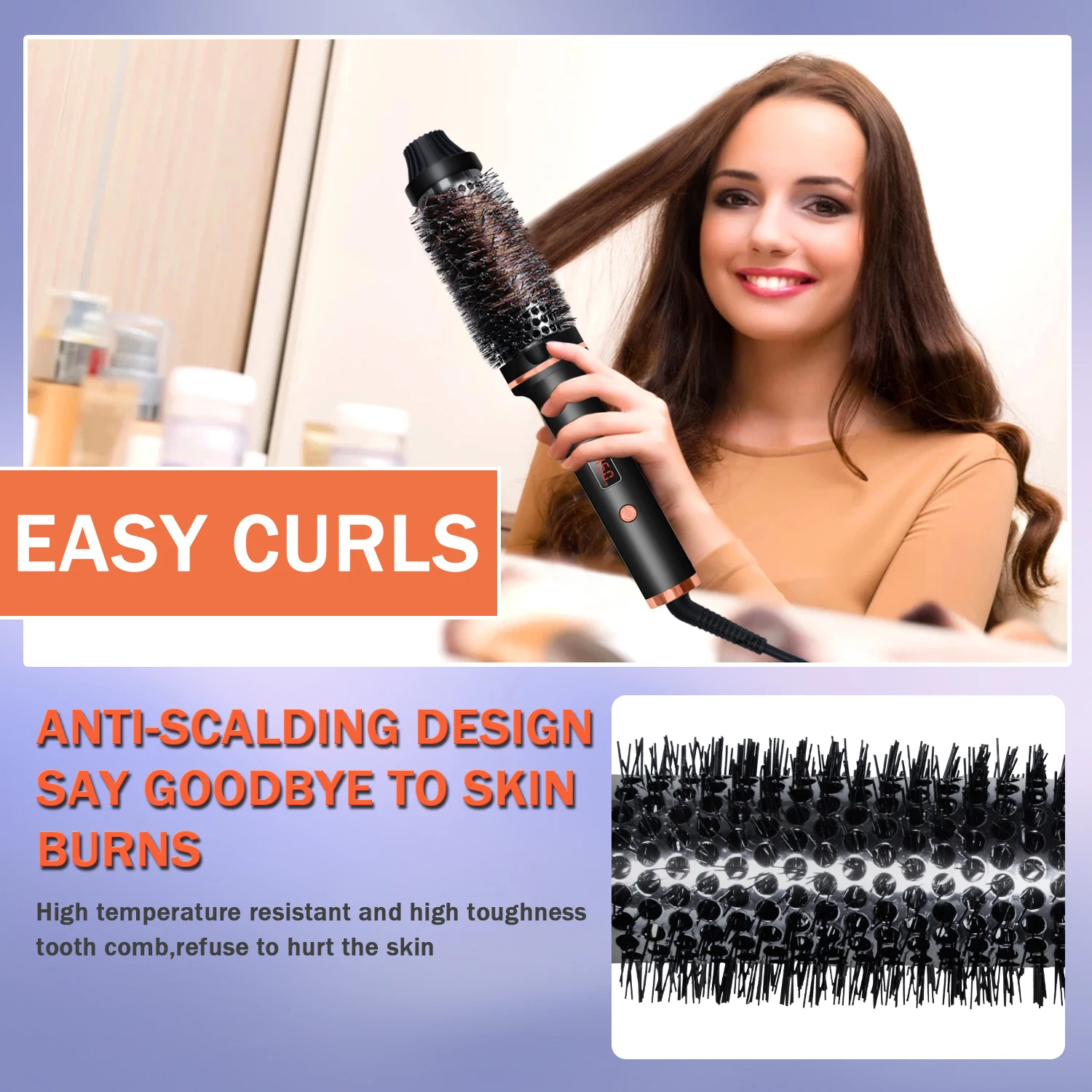 3 In 1 Ionic Hair Curler Straightener Professional Curling Iron Heated Hair Styling Brush Anti-Scald Hair Comb Brush Curl Wand