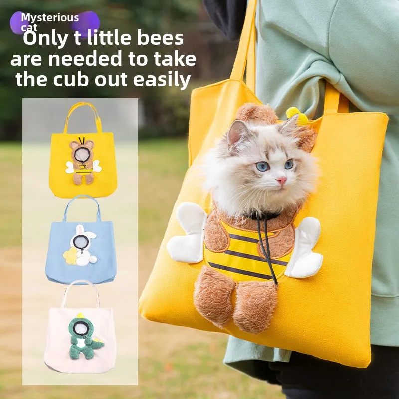 

Cute Canvas Outdoor Bag with Head Exposure, Little Bee Design Cat Bag, Shoulder Bag, Small Dog Handbag, Pet Dog Bag