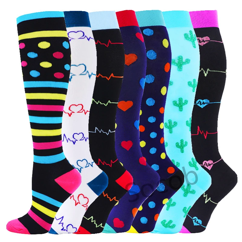 

7 Pairs Compression Stocking Running Sports Socks Women Knee High Edema Anti Fatigue Diabetes Varicose Veins Compression Socks