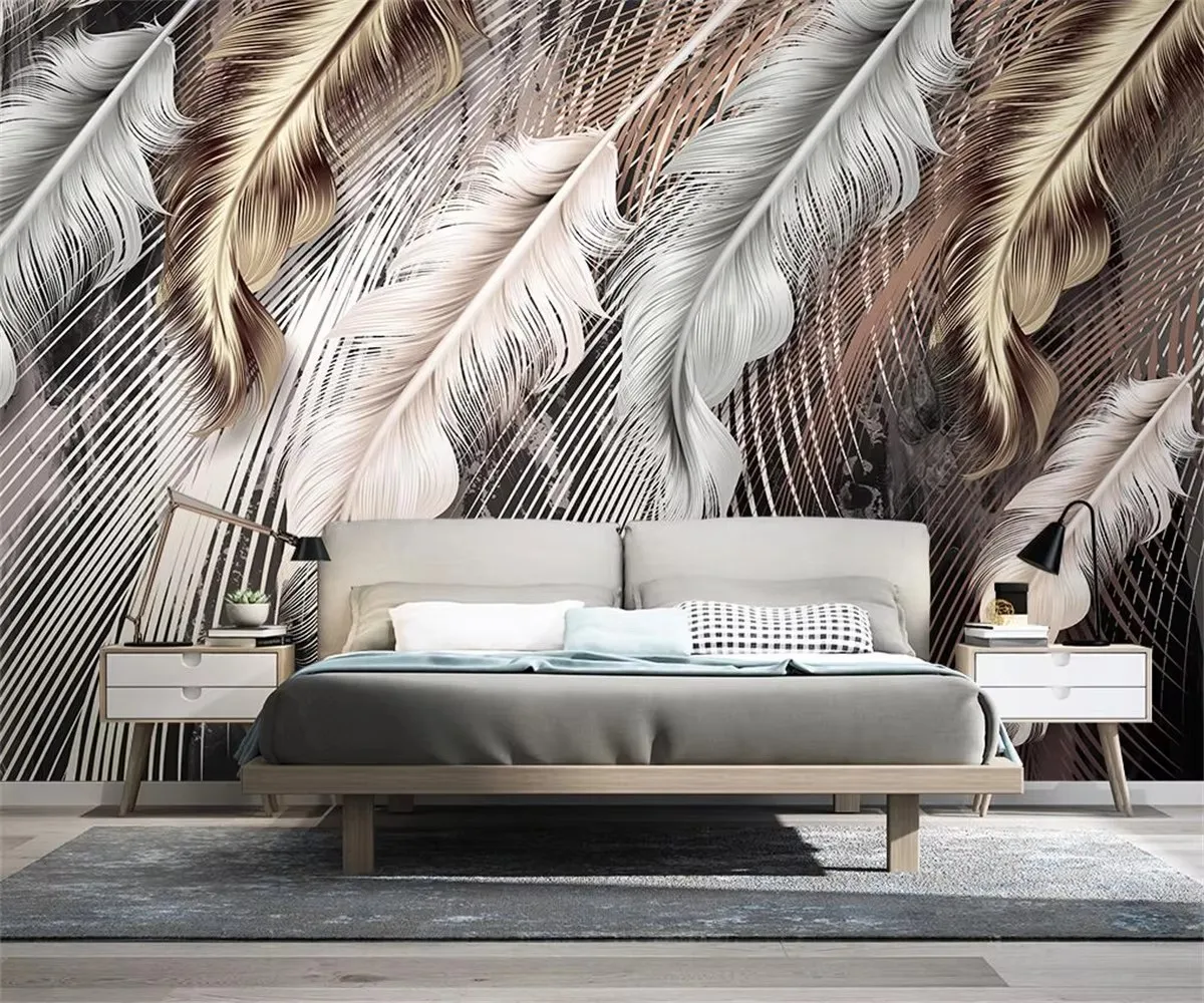 Custom Any Size Mural Wallpaper Nordic light luxury feather smoke Painting Kid's Bedroom Background Wall Decorative 3d wallpaper