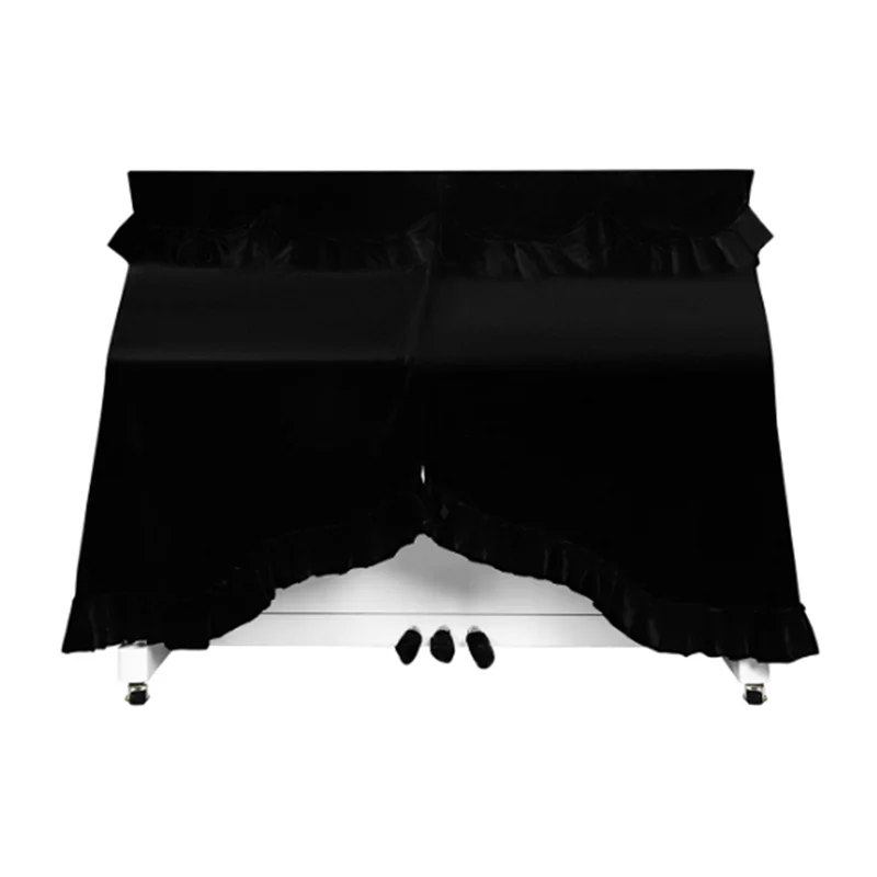 

A09F-Piano Cover With Ruffled Edge, Full Wrap Piano Dust Cover, 3D Piano Sunscreen Cover, Black