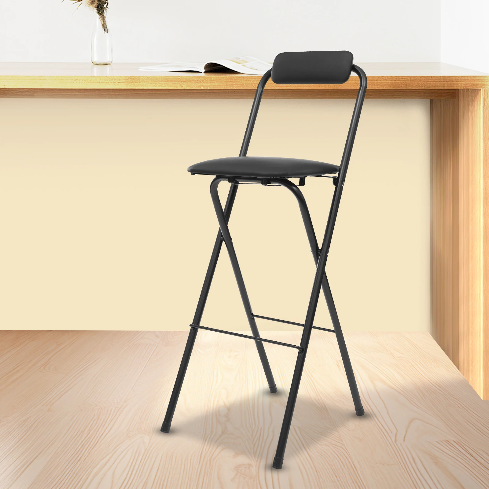 Ready-To-Use&Easy-Clean Foldable Bar Chair For Multi-Scenes - No Assembly Needed, Smooth Surface Wiped With Soft Cloth