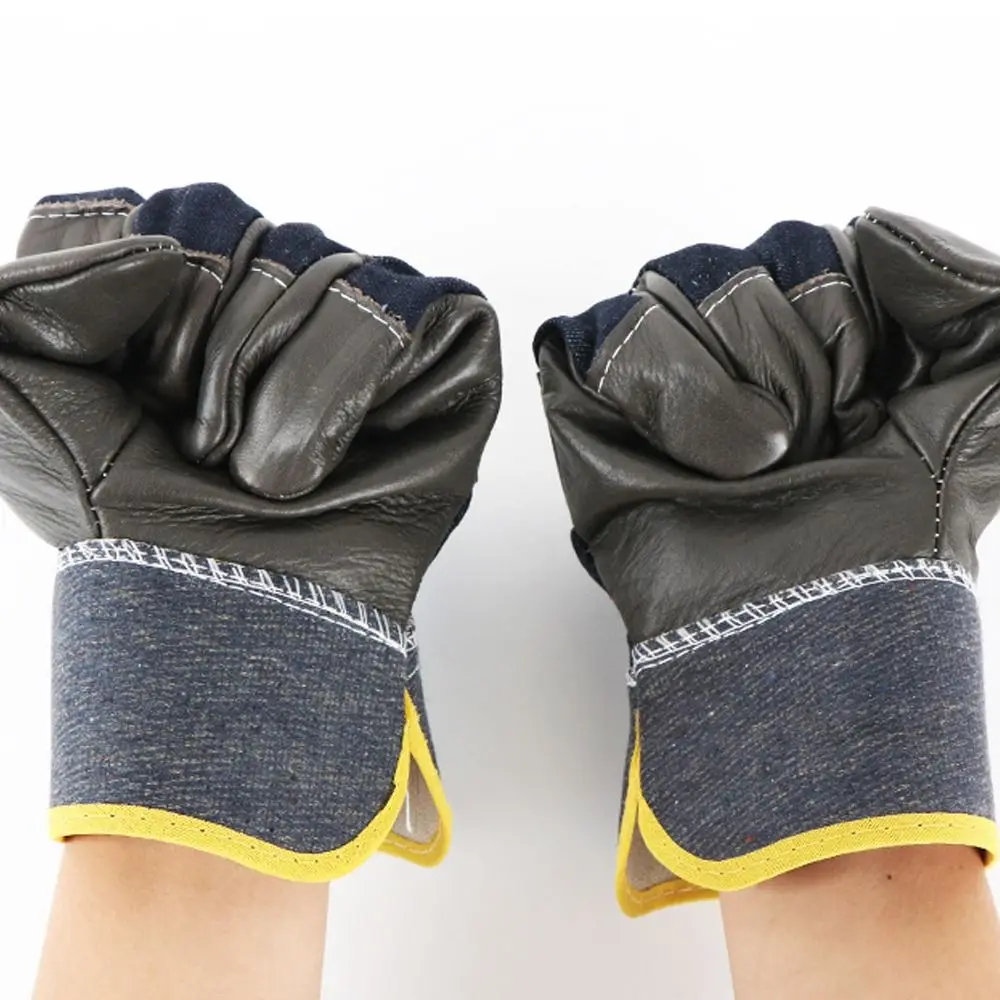 

1 пара износостойких сварочных перчаток из воловьей кожи, утолщенные кожаные рабочие перчатки для защиты труда, термостойкие для строительных работ