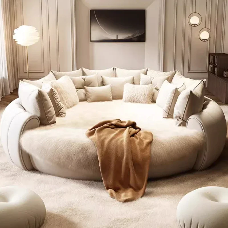 Italian Light Luxury Round Bed Aesthetics Cream Wind Princess Fashion Unique Double Bed Wedding Designer Beliche Home Furniture