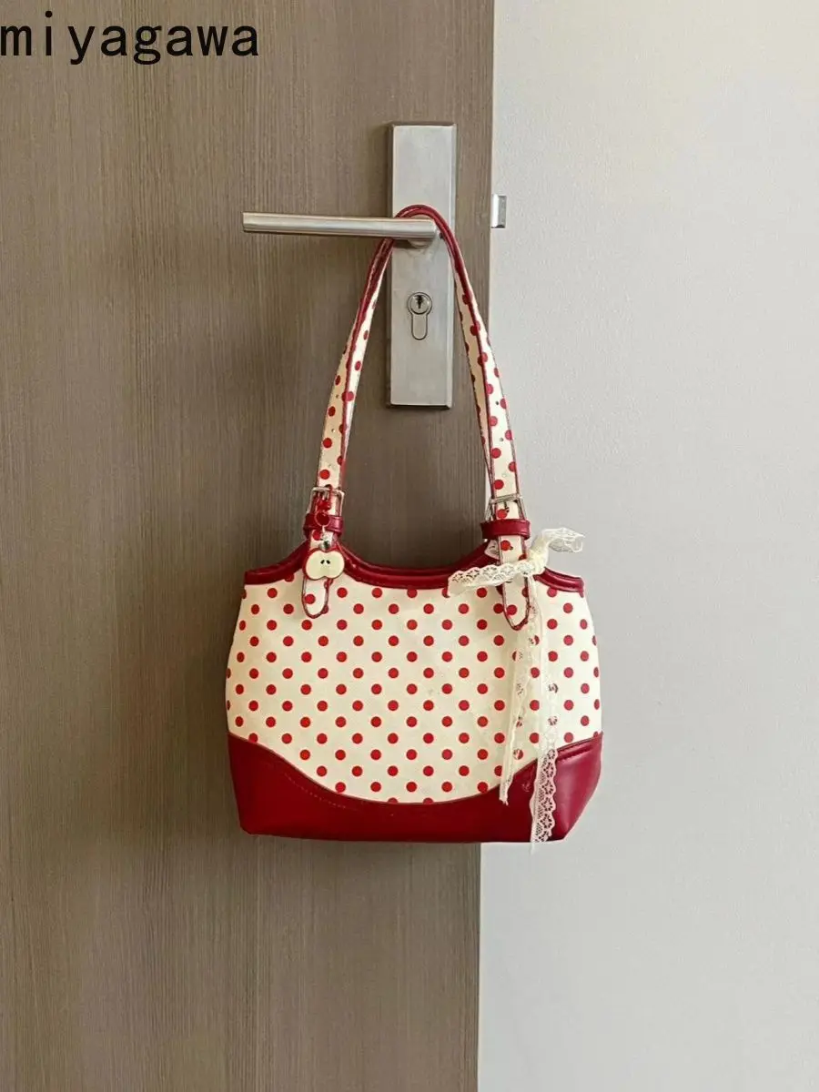 Miyagawa Polka Dot Underarm Bag for Women 2024 New Fashion Contrast Color Handbag Korean Versatile Shoulder Bags