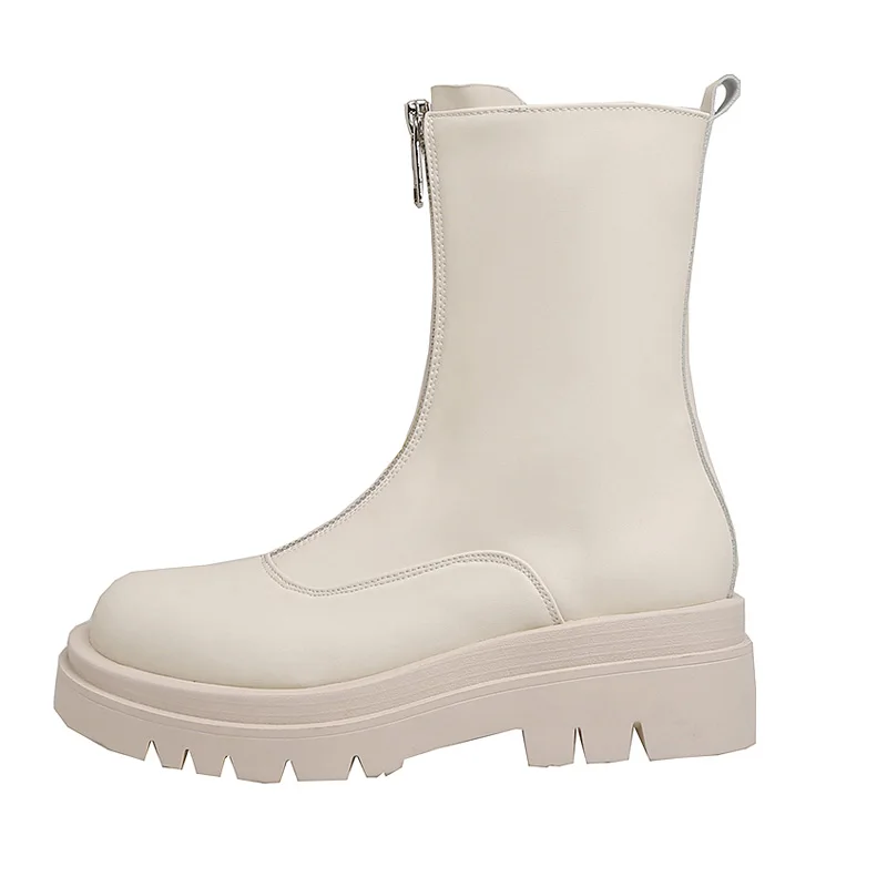 Stivaletti da equitazione da donna Punk SmallHut nuovo inverno nero Beige cerniera anteriore stivaletto con tacco grosso eleganti scarpe con punta