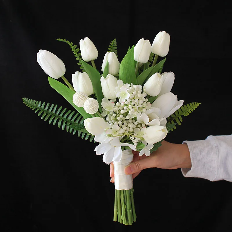 

JaneVini Blumenstrauß White Tulip Wedding Bouquets Bridal Flowers Artificial Real Touch Bride Flower Bouquet Mariage Accessories