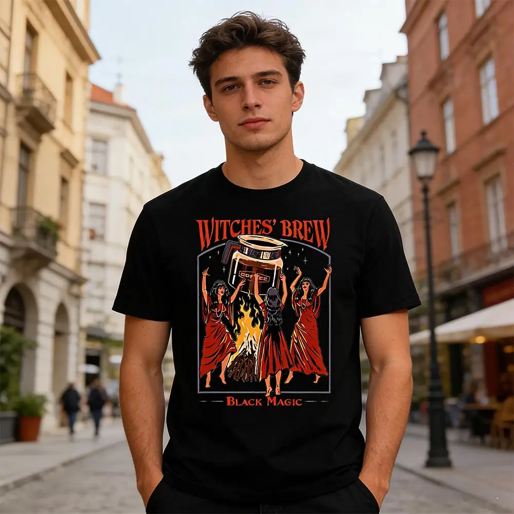 

Witches Brew Coffee Black Magic Retro Snow T-Shirt Men's Summer Casual Breathable Short-sleeved Unisex Funny Trendy Graphic Tee
