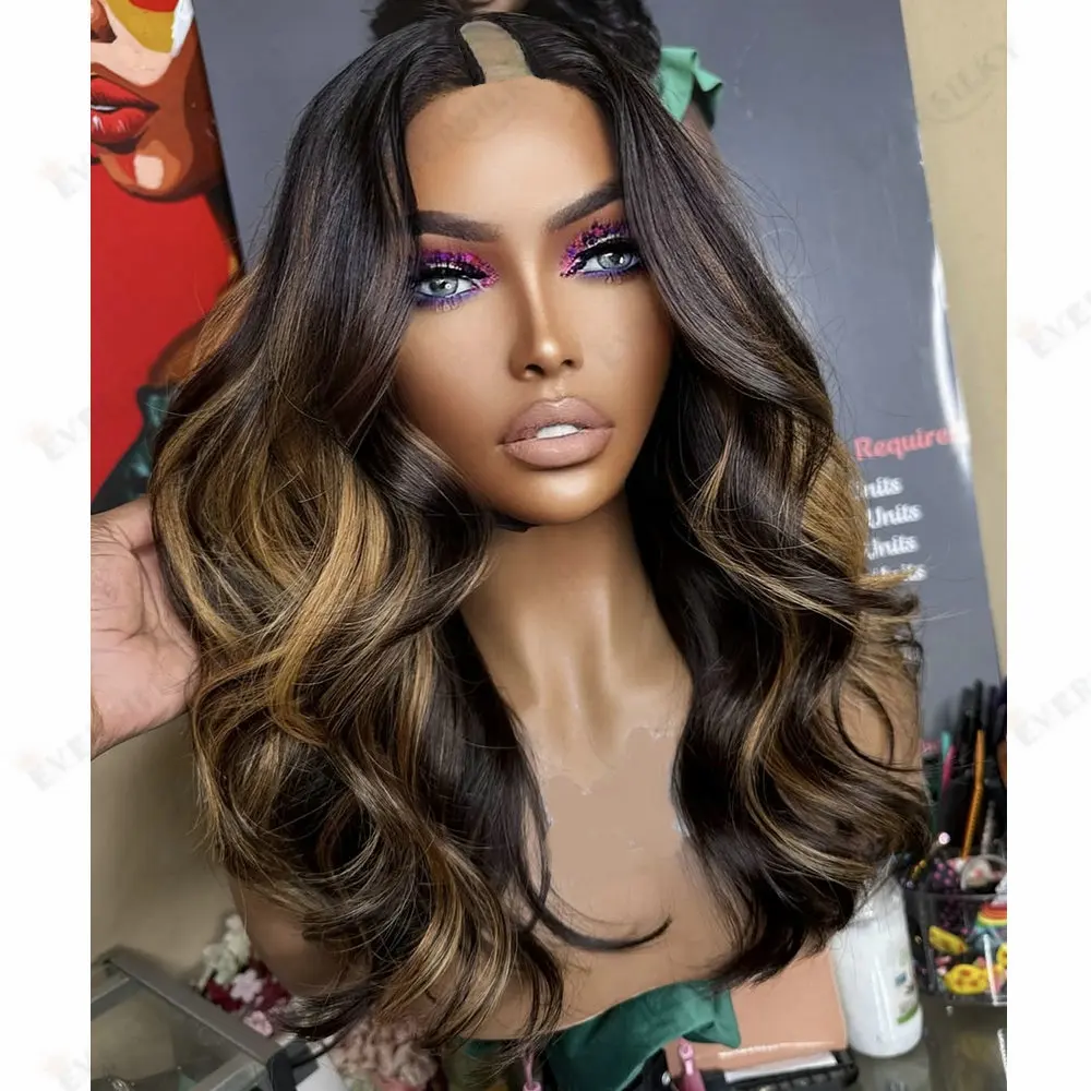 المرأة موجة فضفاضة الرماد الذهبي شقراء تسليط الضوء على U جزء شعر مستعار شعر الإنسان قابل للتعديل مع مقاطع غلويليس سهلة ارتداء 1x4 حجم الخامس جزء واي فاي #3