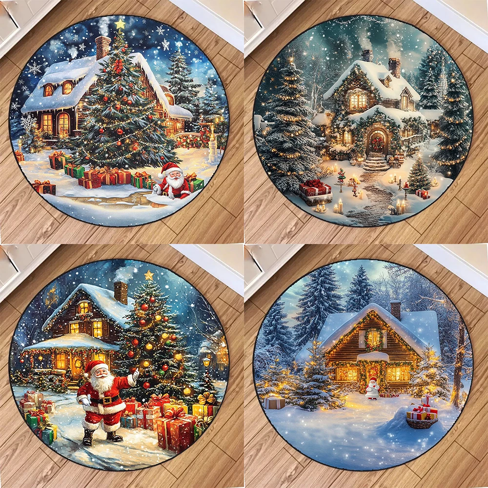 Christmas Santa Claus' Snowhouse Printed Carpet  Room Floor  Living Room Rugs Washable Carpet for Home Decor Mat