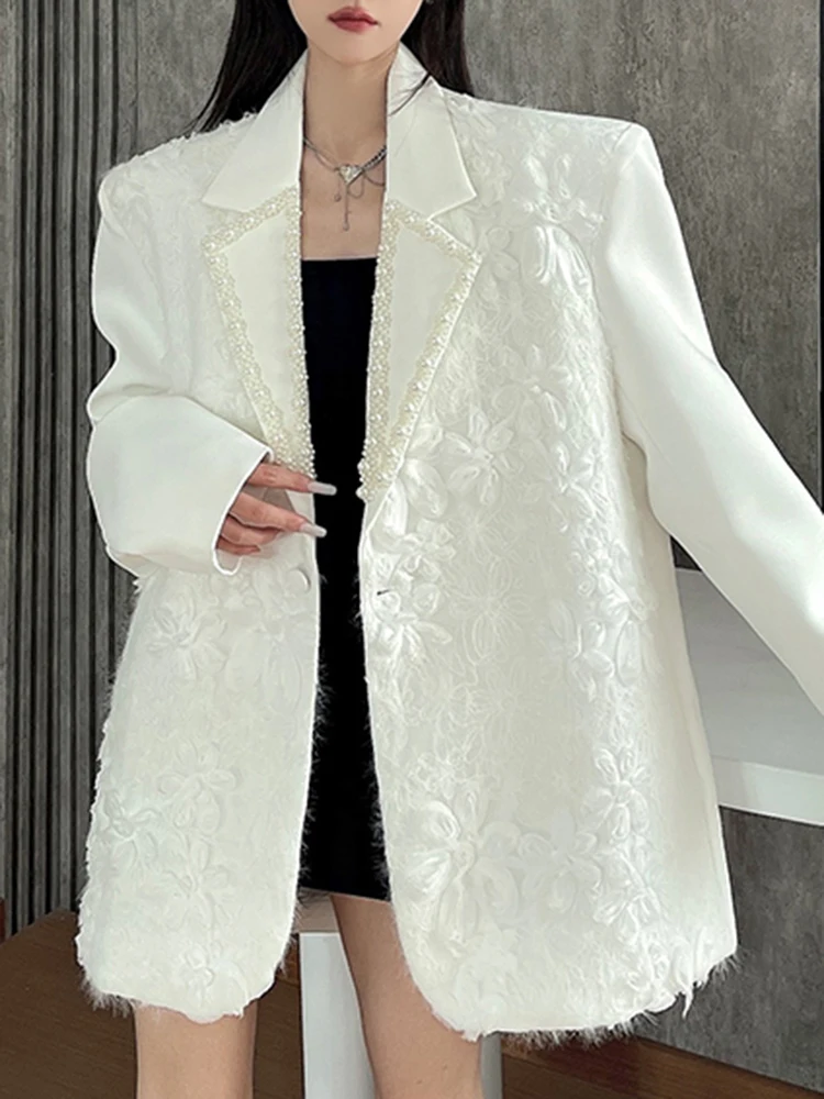 YERMORA Black Jacquard Weave Olivet Casual Blazer For Women Lapel Long Sleeve Loose New Jacket Fashion Tide Spring Autumn 2025