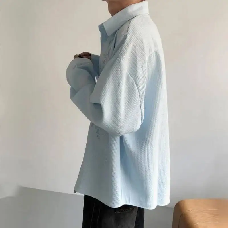 WVGA Spring Summer New Men Tide Embroidered Long Sleeve Shirt Unique Design Niche Stylish Casual Turn-Down Collar Top Ins W24630