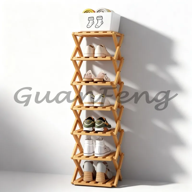 Simple shoe rack folding, installation-free, narrow multi-layer storage rack at the door of the home
