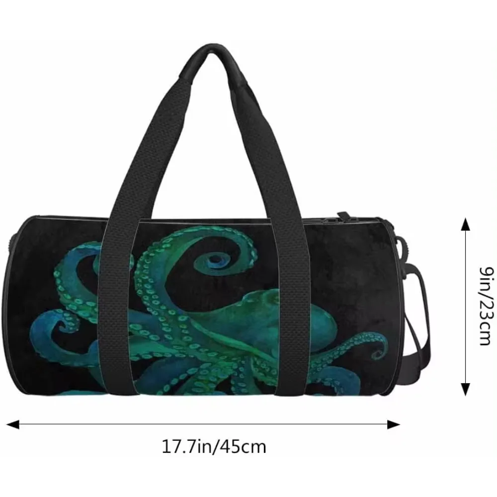 Octopus Duffle Bag Blue Watercolor Cartoon Cute Octopus Unisex Sports & Travel Bag Lightweight Weekender Overnight Bag