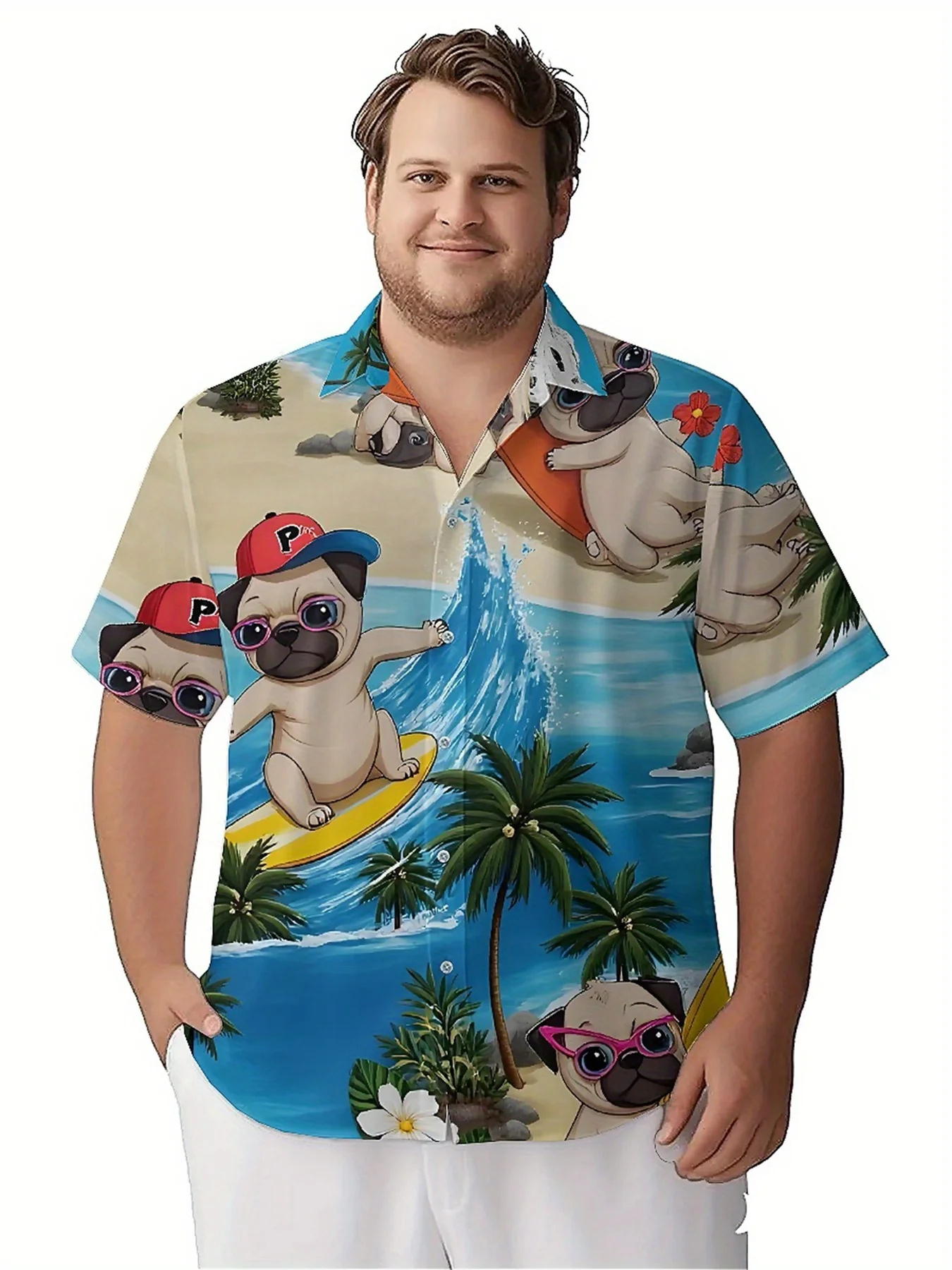 Camisa Hawaiana Hombre Talla Grande Cachorro Surf - usage example
