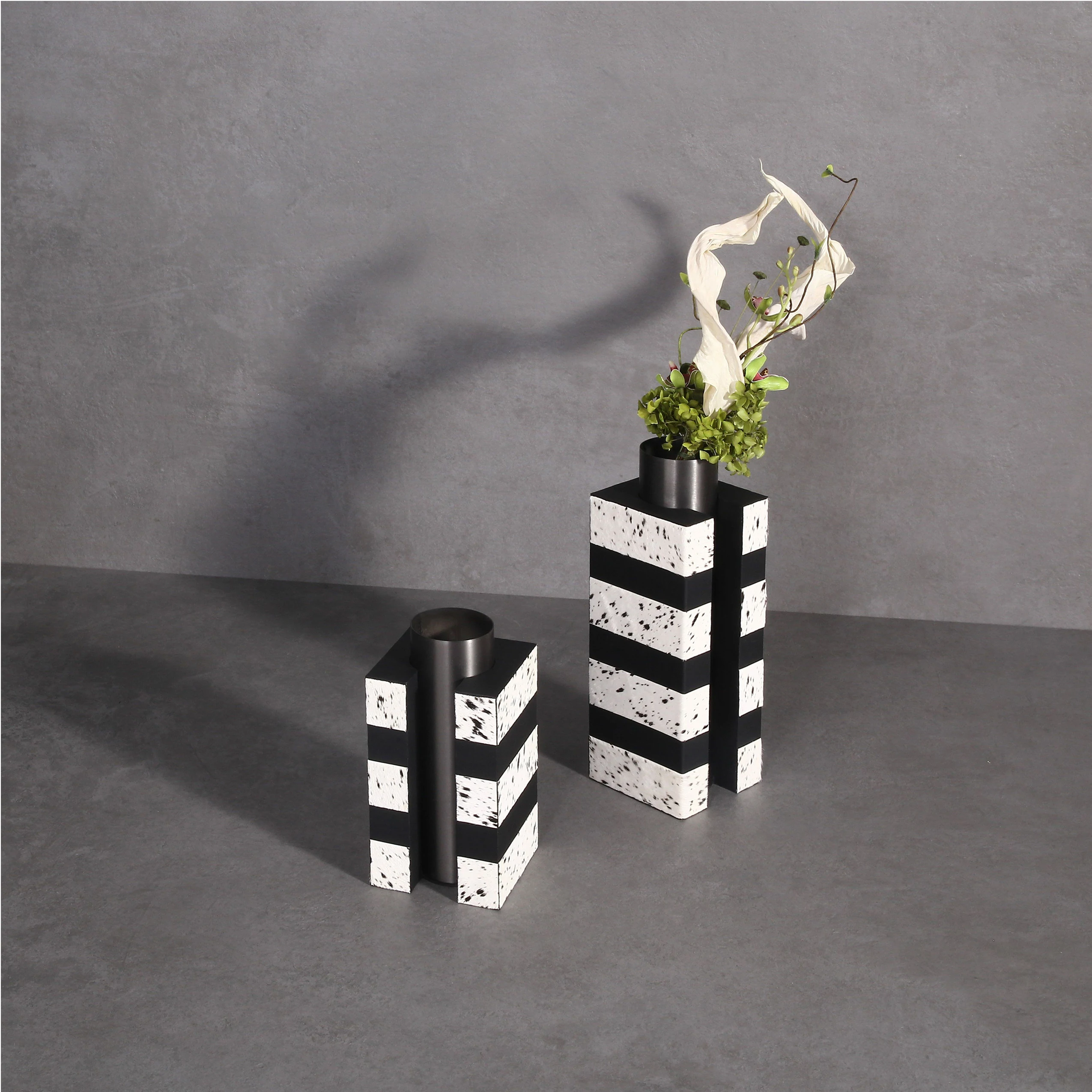 

M3-277 Modern Luxury Nordic Square Home Decor Horsehair Leather Accent Vase for Wedding Floral Home Accent Decoration