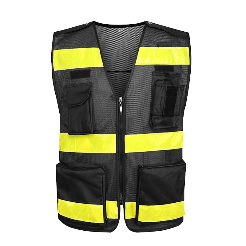 Black Safety vest reflective vest construction workwear with Reflective stripes