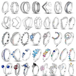 Bagues de fiançailles en argent regardé 2024 pour femmes, diadème de princesse, couronne de Rotterdam, coeur d'amour, CZ, bijoux pour travailleurs, nouveau, 100%, 925