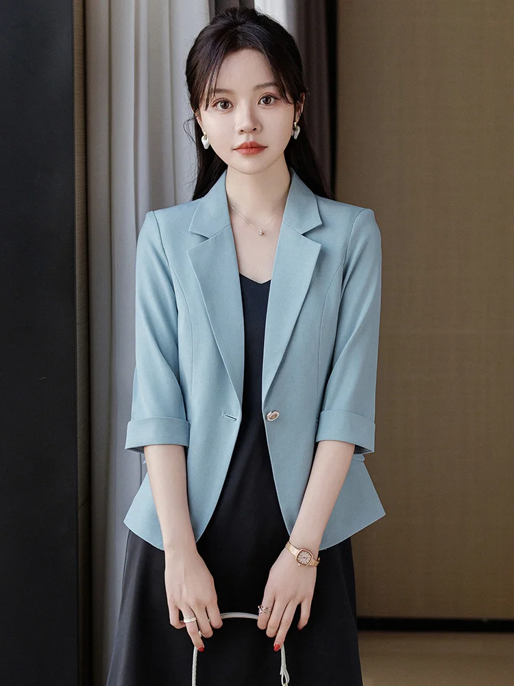 

Женский летний тонкий деловой костюм-тройка (жакет, брюки, жилет) из полиэстера, приталенный, повседневный, для офиса, синий