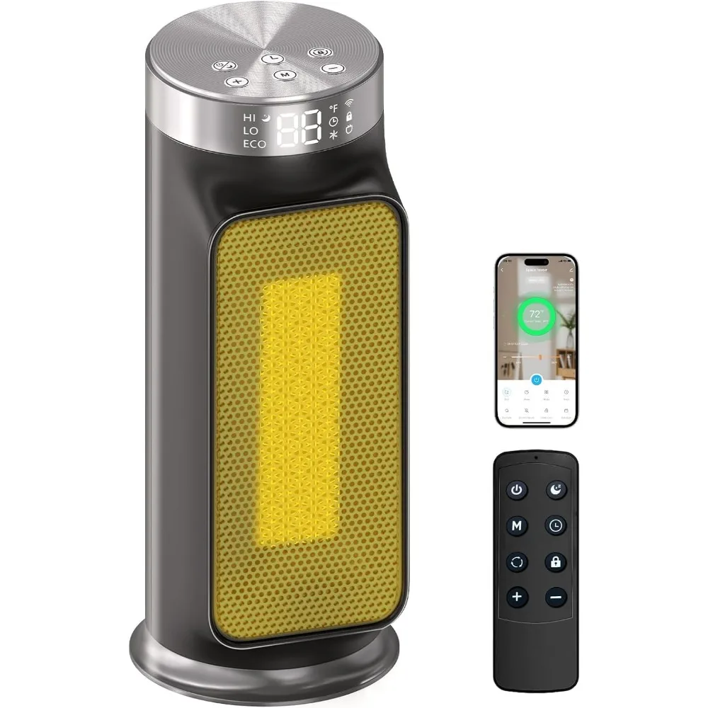 سخان كهربائي ذكي بقدرة 1500 وات للمساحات الداخلية - تحكم WiFi/App، جهاز تحكم عن بعد، مؤقت 24 ساعة، 5 أوضاع