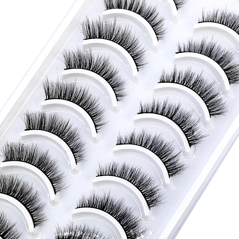 New 10Pairs Handmade 3D mink Lashes Short Fake Eyelashes Cross Messy Natural Eye Lashes Stage Makeup Soft False Eyelashes Cilios