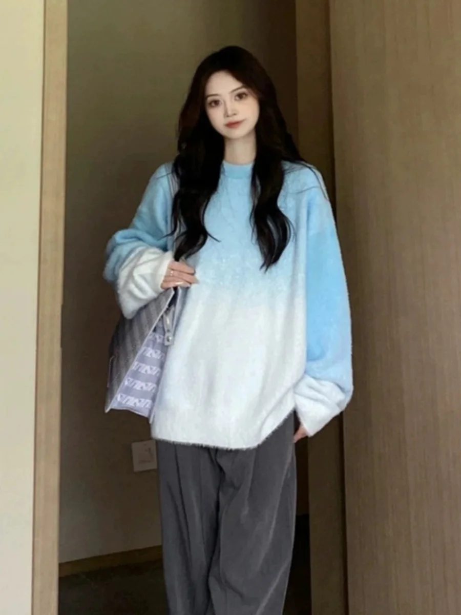 Koreański sweter damski z dzianiny, luźny, w delikatnych kolorach, słodki, elegancki, na jesień i zimę, casualowy, modny płaszcz.