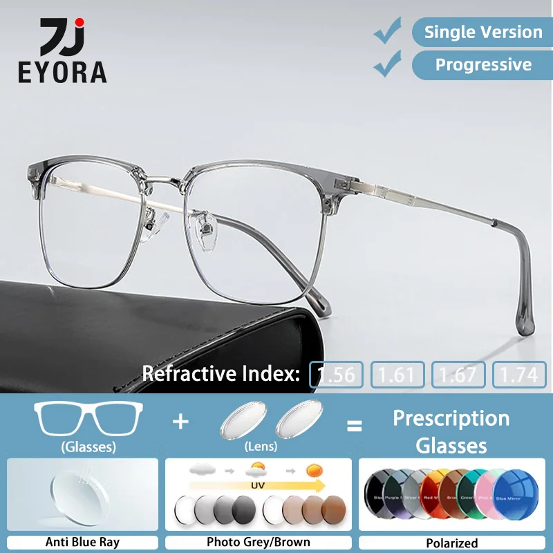 

EYORA Vintage Business Metal Square Reading glasses Myopia Eyewear Hyperopia Anti Blue Ray Progressive Photochromic Eyewear Lens