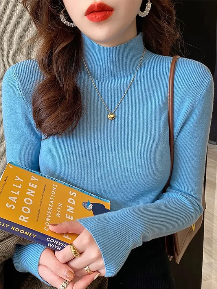 ZJAISS 2026 New Turtleneck Sweater Women Fashion Stretch Tops Women Knitted Pullovers Long Sleeve Bottoming Knitted Sweater