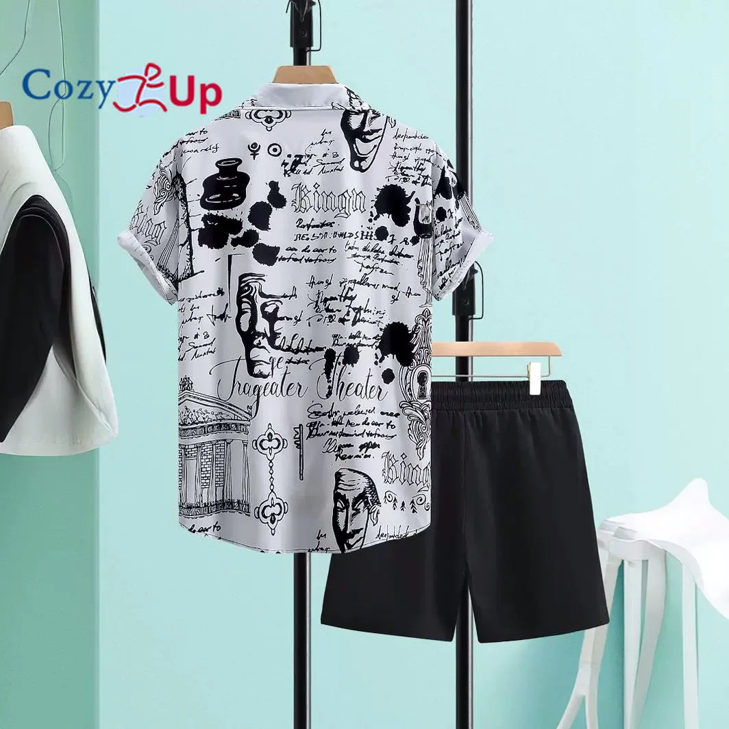 Men's Shirt Suits Graphic Shirt Set White Short Sleeve Button Down Collar Vacation Going Out Print Clothing Apparel Beach