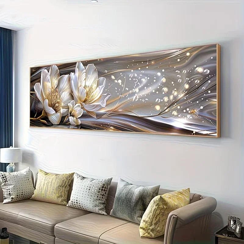 5D DIY Diamond Paintings Full Square Round Mosaic White Magnolia Flower Diamond Embroidery Cross-Stitch Home Wall Decor