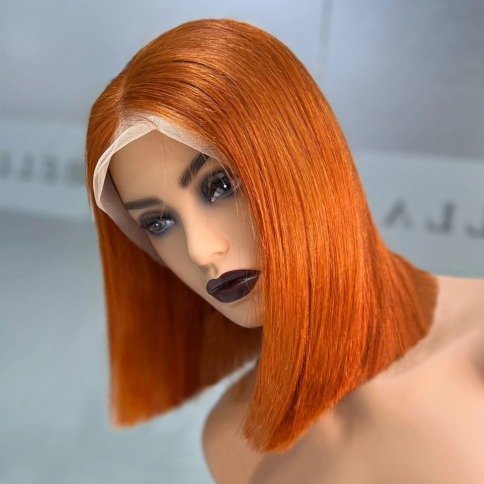 Ginger Orange Bob Human Hair Wigs for Women Lace Frontal Bone Straight Perruque Cheveux Humain 13x4 Virgin Hair Lace Front Wig