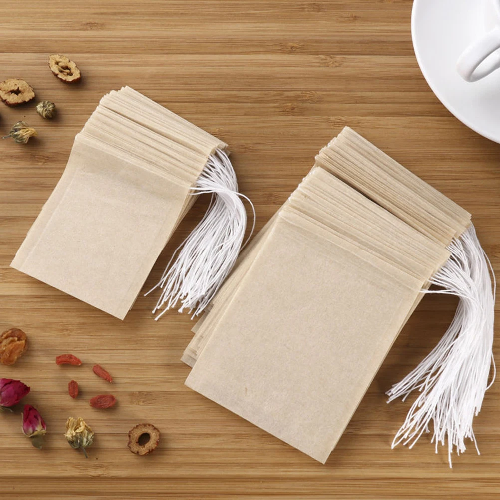 

200 Pcs Filter Paper Tea Bag Loose Bags Filters Filtration Drawstring Strainer Kitchen Disposable