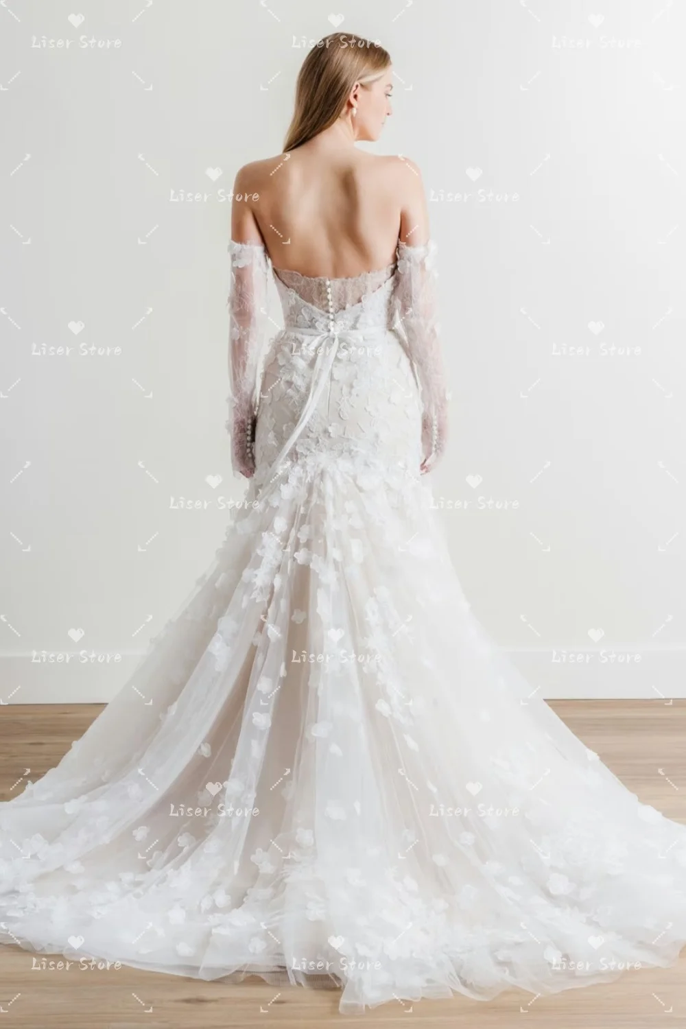 Liser Customized Ivory Sweetheart Detachable Long Lace Sleeve Mermaid Wedding Dress 3D Floral Tulle Skirt Robe De Mariée 2026