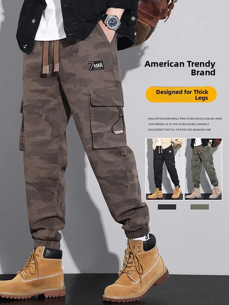 

Мужские рабочие брюки American Sle Heavyweight, камуфляжные, весна-осень, свободного кроя, больших размеров, из чистого хлопка, утягивающие, в стиле ретро, повседневные