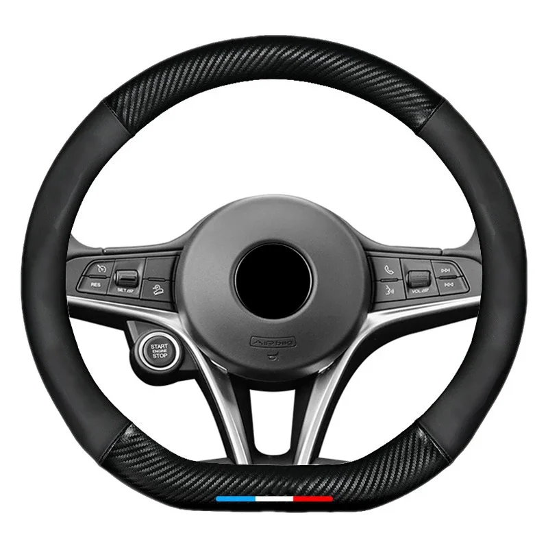NEW Badge Leather Steering Wheel Cover Car Styling For Alfa Romeo 4C 159 Spider Giulia Giulietta 156 Tonale Mito 147 8C Stelvio