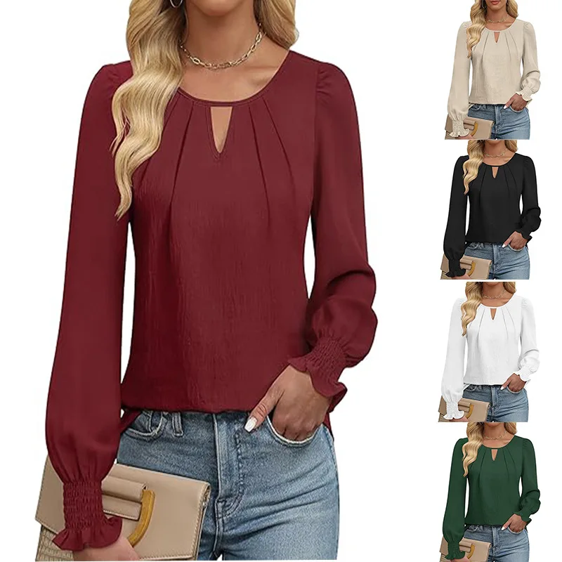 

Autumn Simple Long Sleeve White Women's Blouses Fashion O-neck Loose Black Elegant Office Lady Shirt Tops Casual Femmal Clothing