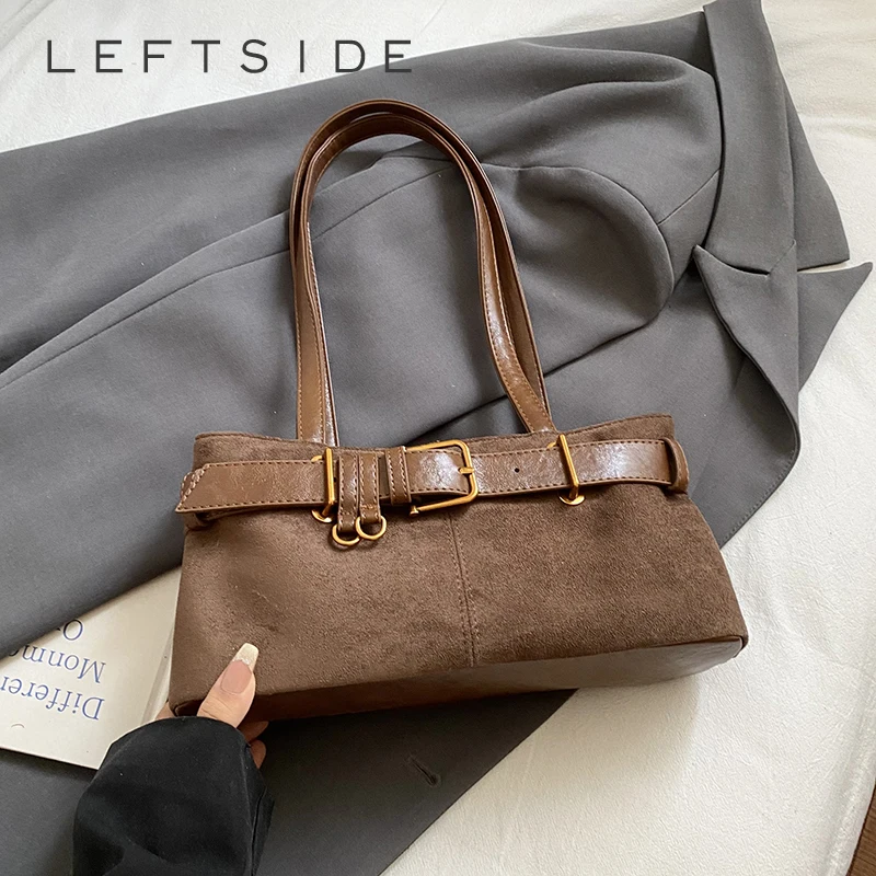 الجانب الأيسر المرأة بولي Suede حقيبة كتف الإبط 2025 الشتاء الرجعية مقبض قصير مربع حمل حقيبة فاخرة مصمم حقائب اليد والمحافظ
