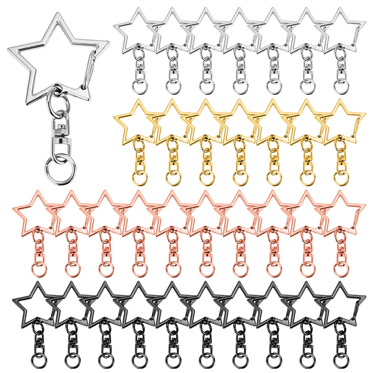 15/25/40 Set Star Shaped Rotating Spring Keychain, Suitable For  Keychain Lanyard, DIY Crafts, Holiday Gift, Bag Decorations