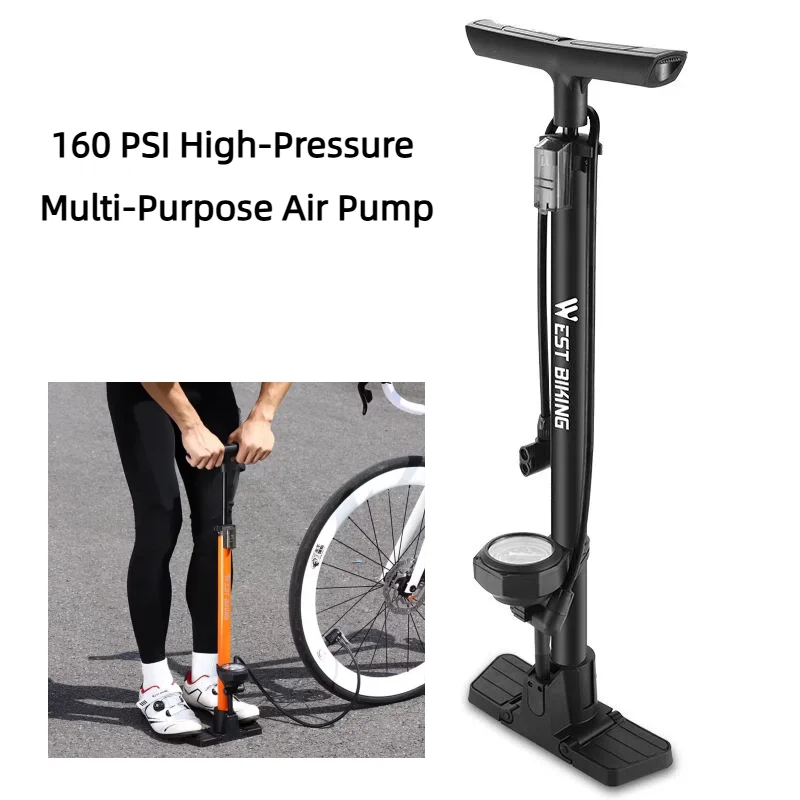 

Portable Bicycle Pump with Gauge 160PSI High Pressure Bike Air Pump Multi-functional Inflator For Bike Motorcycle Ball