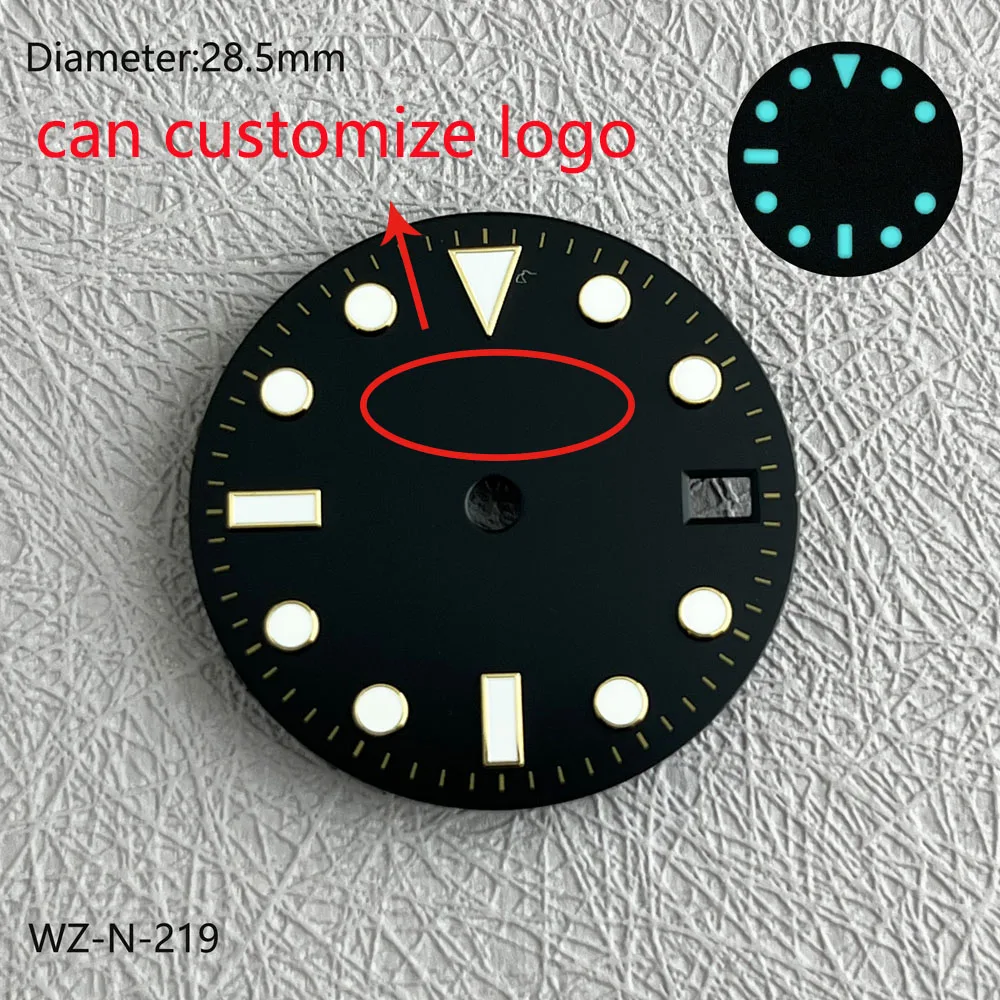 قرص NH35 28.5 ملم قرص غوص أزرق مضيء مناسب لملحقات ساعة الحركة الميكانيكية الأوتوماتيكية NH35 يمكن تخصيص الشعار