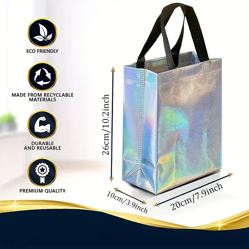 10pcs Iridescent Gift Bags Stunning Reusable Holographic With Handles Birthday Gift Bags Party Favor Bags10.2 x 7.9 x 3.9 inch