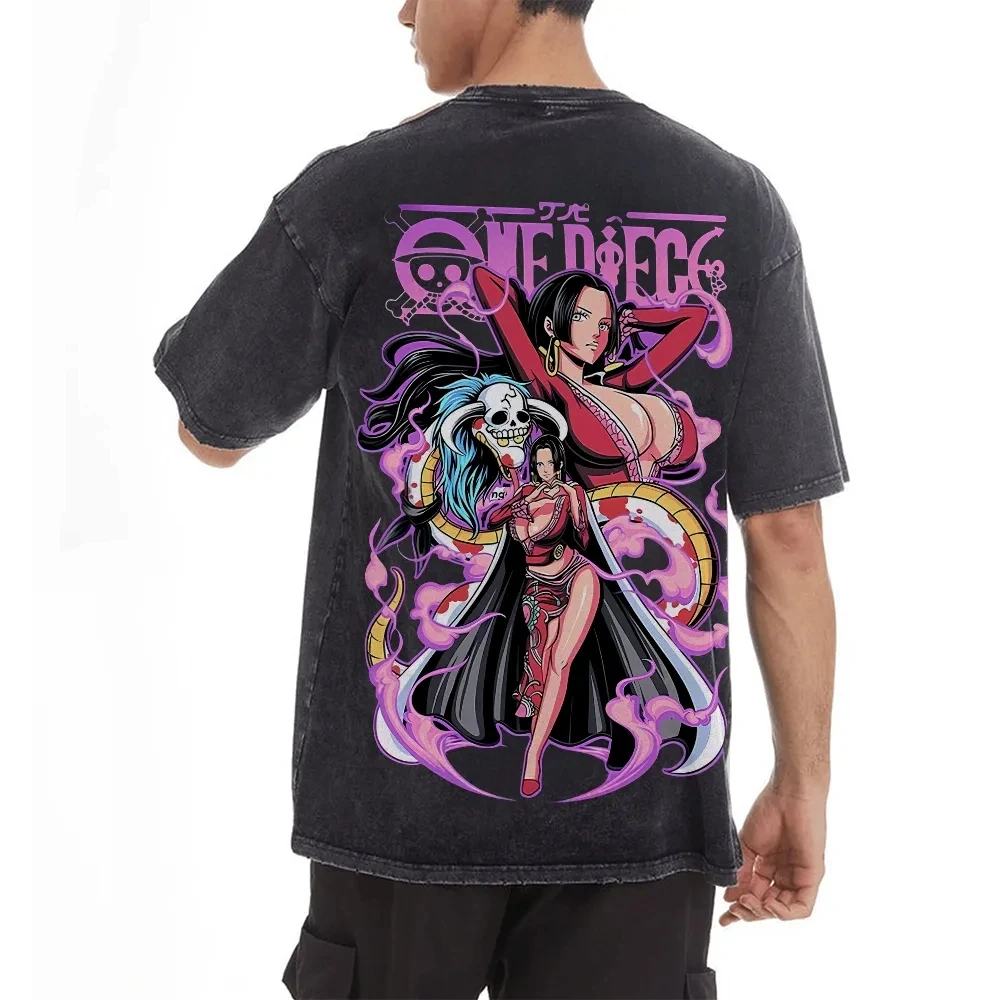 เสื้อยืดแขนสั้นพิมพ์ลายวันพีซ เสื้อยืดลำลองสำหรับฤดูร้อน เสื้อผ้าสตรีทแฟชั่นผู้ชาย เสื้อยืดผู้ชาย ผ้าผ่านกรรมวิธีซักทำให้เนื้อผ้านุ่มสบาย ยอดนิยม