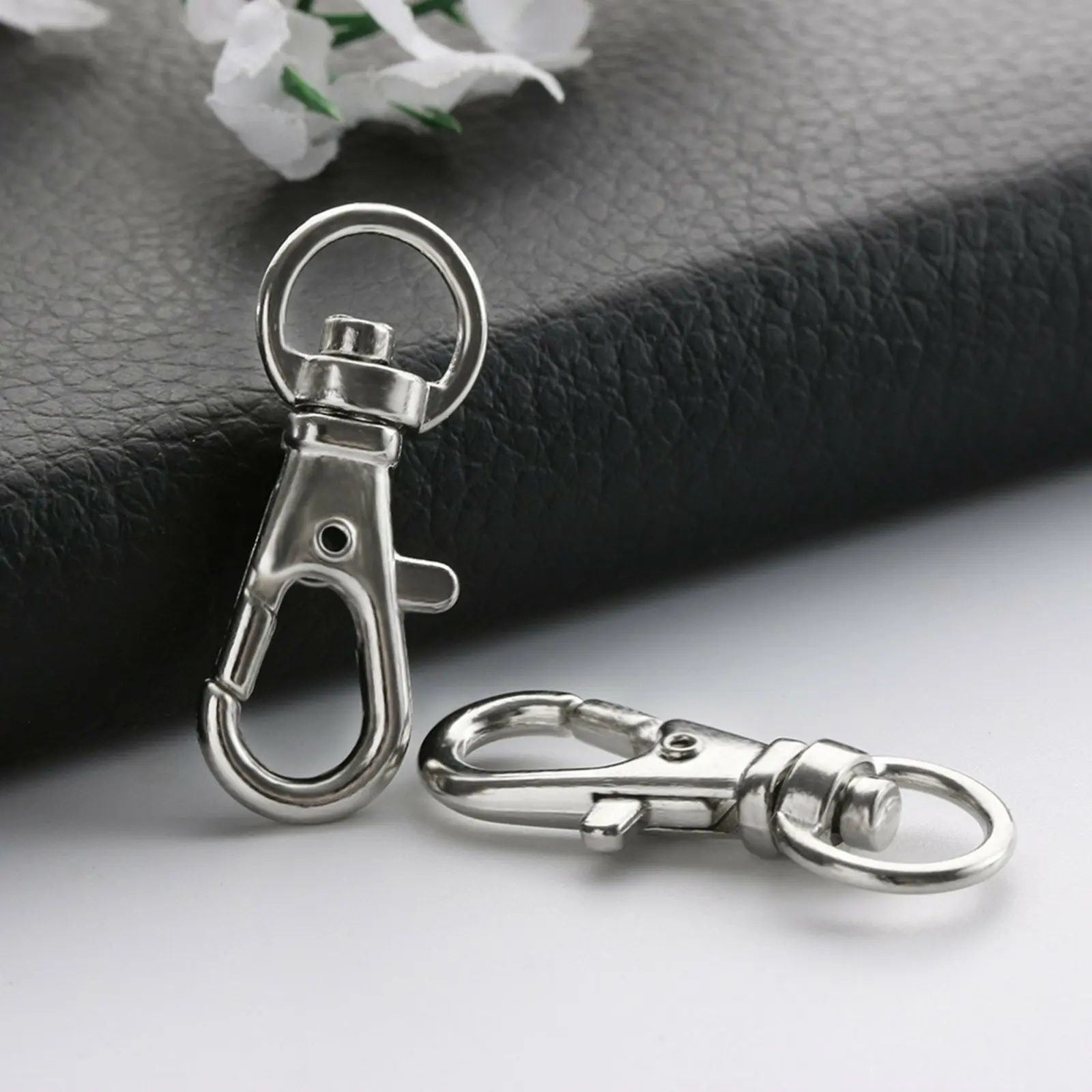 100Pcs Swivel Clasp Hooks with Split Key Rings, Alloy Metal Durable Keychain Clips for DIY Jewelry Craft Making 4