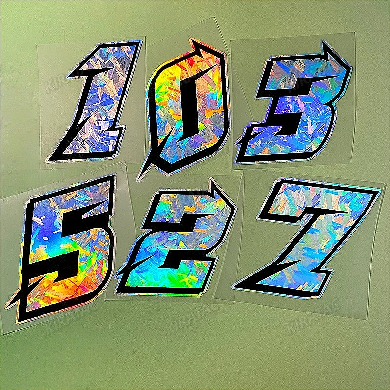 1PC Holographic Carbon Arabic Numbers Motorcycle Sticker Waterproof for Scooter Motorbike Front Fairing Bicycle Vinyl Decals