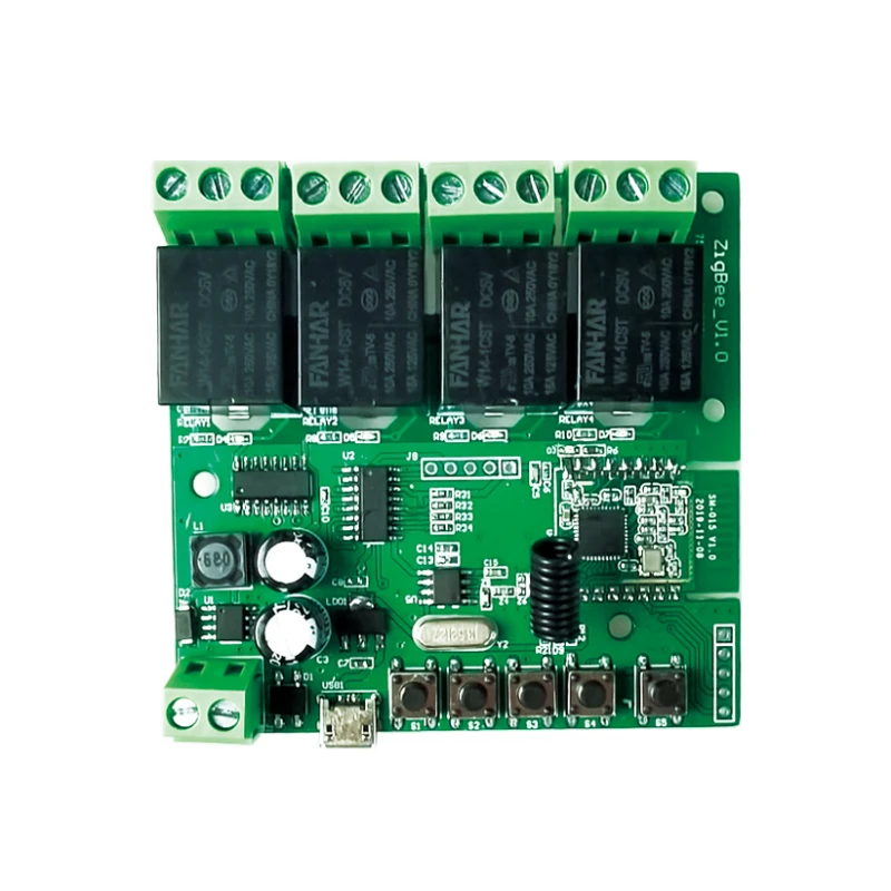 +RF433 4-way Self-locking Switch Control Module Smart Light Switch Module 10A Relays Work With Alexa