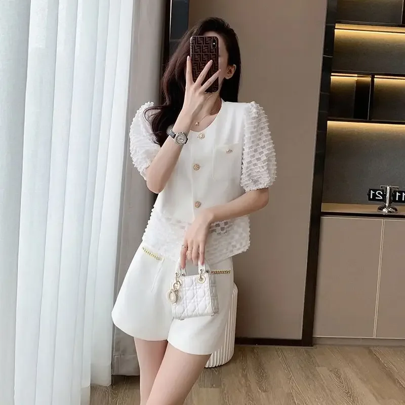 Clothes Womens Short Pants Set Summer Sleeve 2024 White Blazers and Shorts Suits for Women Trends New in Kit Features Matching