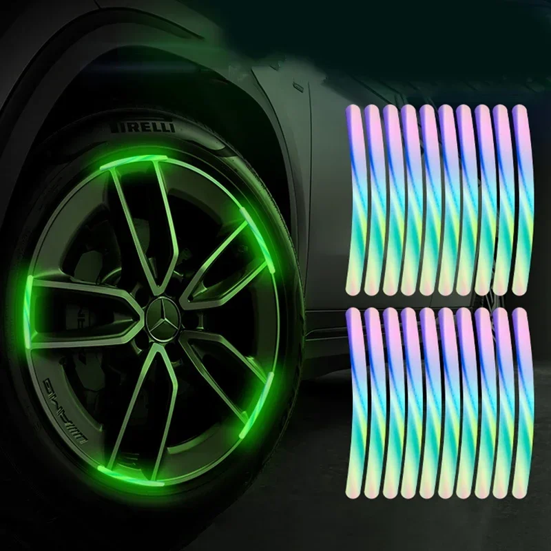 20/40Pcs Car Wheel Hub Reflective Sticker Set Car Motorcycle Wheel Hub Reflective Strip Stickers Decal Auto Exterior Accessories