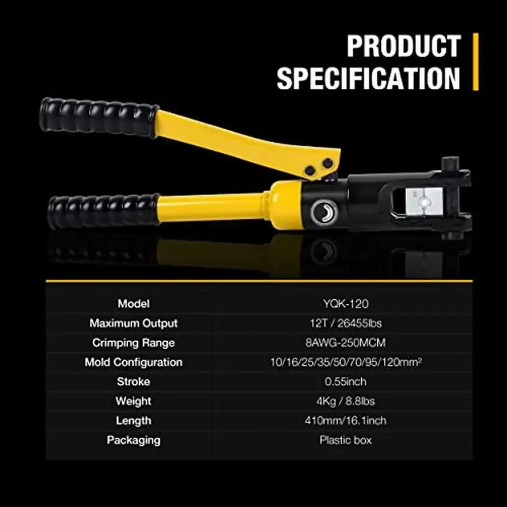 Hydraulic Crimping Tool Hexagonal Crimping Dies 8AWG-500MCM Cable Electrical Terminal Crimper 0.55